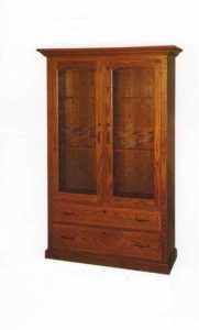 Solid Oak One Piece Two Door Gun Cabinet with Two Gun Accessory Drawers