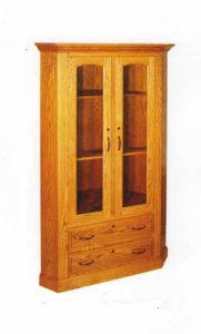 Solid Oak One Pieces Corner Gun Cabinet with Two Lower Drawers