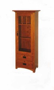 Amish Made Mission Style Gun Cabinet with Single Upper Door with Shaker Mission Mullions