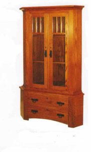Amish Made Mission Style Corner Gun Cabinet with Mullions