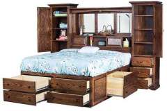 High Platform Bed Amish Custom Crafted With Bookcase and Drawers.