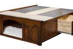 Amish Custom Built Bed Frame With Storage featuring full extension drawers and pet bed in footboard