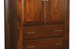 This is the Amish built Ashton armoire. It has 3 large drawers and 2 doors. The open shelving behind the doors can hold a lot of items.