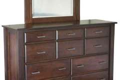 10 drawer Ashton Mule Dresser with a mirror is shown here. The mirror is made with beveled glass.