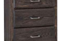 The 3 overlay drawers highlight this Amish built Eckenridge nightstand. It is seen here in Oak wood with Dark Knight stain