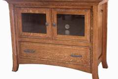 Shown in 1/4 sawn oak wood is the Homestead plasma tv cabinet. It is stain with Michael's Cherry stain.