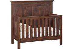 The Amish crafted Haven style convertible crib that is Amish crafted is shown here in Sap Cherry wood with Asbury stain. It easily changes to a toddler bed and then a regular bed.