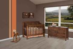 Our custom Mission slat convertible crib seen here can change to a toddler bed and then a standard double very easily.