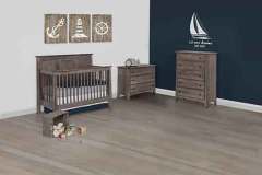 This shows part of the Shaker custom Amish made slat collection. This set shown crafted our of solid brown maple with a Bel Aire grey stain finish.