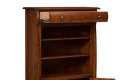 With a lot of storage space, the Castlebury Bookcase shown here has a top drawer and 2 bottom drawers. The center shelving is all adjustable.