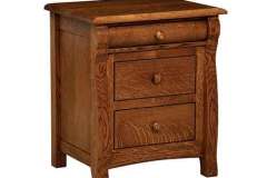 Our custom styled Castlebury pieces come with this 3 drawer nightstand. It is 24" wide and 28" tall.