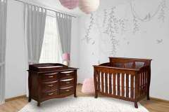 Seen here is the Cayman crib and dresser collection. Many options are available for both of them. Just ask and we are happy to show you.