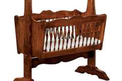 This custom Amish made baby cradle seen here in Oak wood can either be locked in place or unlocked so it will swing back and forth. These come with cradle pads as well.