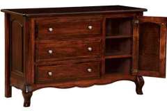 This Amish made 3-drawer dresser comes with a door that has adjustable shelves behind it. It has 1" top with the large round over edge.