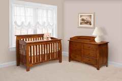 This is showing our Lindbergh Crib Collection with the convertible crib and dresser.