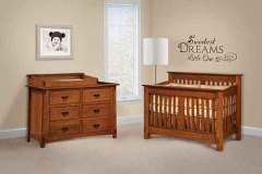 Shown here are the McCoy style Crib, chest, and changing table box with pad. There are several different pieces of McCoy style child's pieces that go with these.