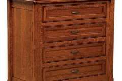 West Lake four drawer chest with changing table top.  Flush mount  full extension drawers, flat panel sides, square legs with carved lines.