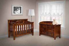 Amish Custom crafted West Lake childrens bedroom set.  This set shows the West Lake conversion crib and conversion changing table.