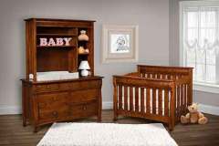 Here you see the Castlebury room setting showing off our custom Amish made crib, dresser, and hutch top.