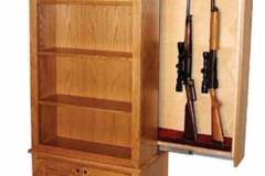 This Amish made bookcase is crafted deep enough to conceal a full extension slide out to safely store your long gun collection.  Can also be crafted with a magnetic locking mechanism for even more security.