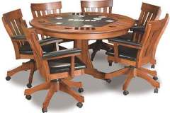 Show off the next time it is your night to host the weekly poker table with our solid wood Signature Mission game table.  Shown crafted with premium leather playing surface and with our comfy Signature Mission game chairs