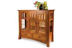 High buffet in the Arlington style that is custom built by the Amish shown in quarter sawn Oak wood.