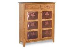 2 door/2 drawer Classic custom Amish pie safe that has overlay doors with copper inserts and overlay drawers.