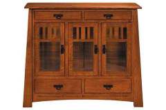 Ample storage is available in this Amish custom Carver Dale High Buffet with the Mission style doors and drawers.