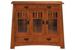 Ample storage is available in this Amish custom Carver Dale High Buffet with the Mission style doors and drawers.
