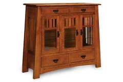 In quarter sawn Oak wood this Mission Carver Dale custom Amish high buffet with the slatted Mission ends is for you.