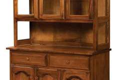 Open style Classic style custom Amish made hutch with glass end panels, cathedral style door both top and bottom and the classic style feet.