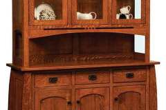 This 3 door open style Amish custom hutch has touch lighting in it and the black inlay at the bottom.