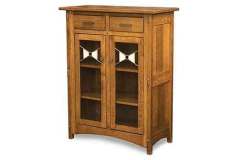 Leaded glass doors highlight the Amish custom Crestline buffet with the arched base.