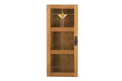 Mission style door that is custom Amish built with a Mission door pull and leaded glass.