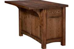 Custom Amish built Farmington Island cabinet has seating capability on one side and cabinet space on the other.