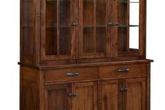 Flush inset doors and drawers all the way around are shown with this Hadley custom Amish hutch. The glass end panels add to its beauty.