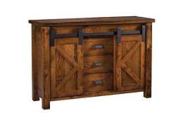 The Homestead Buffet that is custom designed and Amish built has plenty of storage inside the doors as well as the 3 drawers.