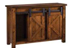 The sliding barn doors highlight this custom Amish made Homestead buffet shown in Oak wood with a slab top.