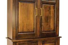 Shown with raised panel doors on the top and bottom, flush, finished ends, and custom trim show off this Amish made custom Imperial Wine Cabinet.