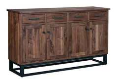 Flat panel, flush inset doors show off this Amish custom built Kinston buffet with a specially designed open base.