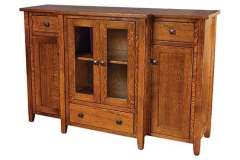 Lakeland style Amish made custom buffet with offset front in Quarter Sawn Oak, Glass front doors in the center.