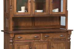 This Lincoln hutch is custom designed and Amish made with special turned columns on both the top and bottom sections. With glass end panels, lights, and lots of storage.