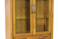 Amish custom built Manhattan cabinet with square tapered legs, flush, finished ends and glass door in Brown Maple wood.