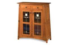 2 door/2 drawer Amish custom built McCoy buffet with flat panel ends and leaded glass doors.