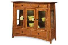 The McCoy high buffet with the sloped style is custom Amish built and has glass end panels and an arched base.