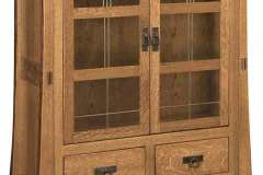 Amish Modesto hutch with 2 leaded glass doors and 2 flush inset drawers.