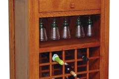 Amish made with wine glass and wine bottle storage, Noble Mission style, holds 20 bottles of wine