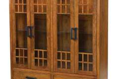 Mission style Amish Parker cabinet, glass doors, lighting, flush finished ends