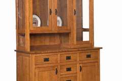 Mission style custom Amish built Alpine hutch with flush inset doors and drawers. Shown in Quarter Sawn Oak wood.