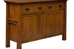 Sliding door Amish built Artesia sideboard with 2 drawers. Shown in Quarter Sawn Oak wood.